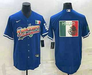 Mens Los Angeles Dodgers Big Logo Rainbow Blue Cool Base Nike Jersey